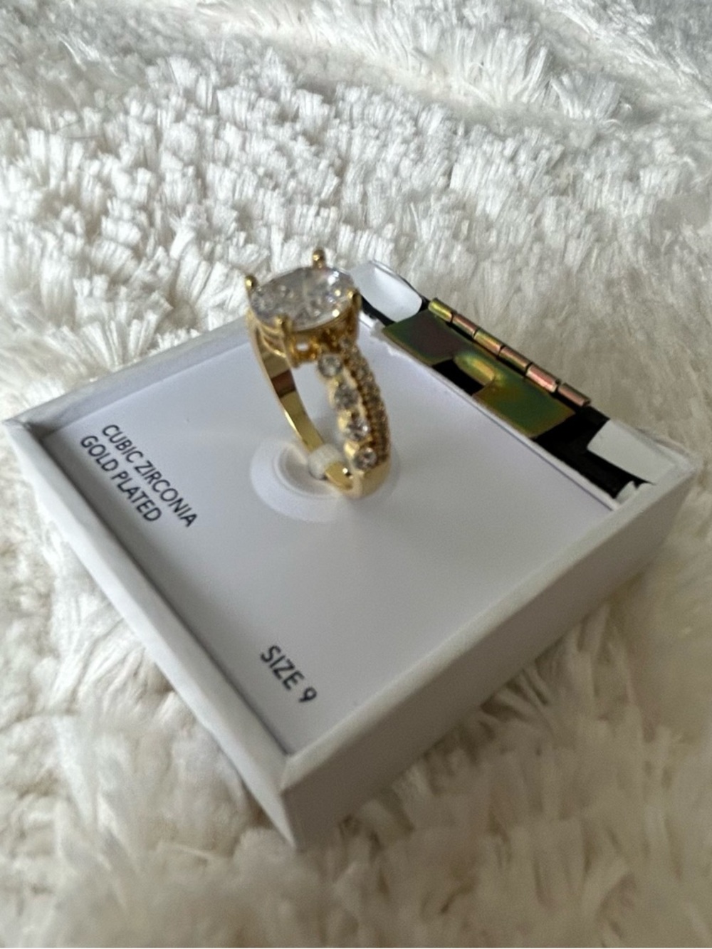 Gold-Plated Cubic Zirconia Halo Ring - Size 9 - Picture 3 of 5